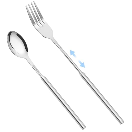 2-Piece Extendable Stainless Steel Fork and Spoon Set - Silver
