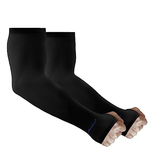 Cooling UV Protection Arm Sleeves for Men & Women - 2 Pairs: Black