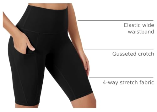 High Waist Tummy Control Biker Shorts with Pockets - 10" Inseam, X-Large, Black