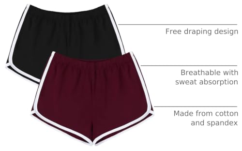 Women's Cotton Gym Yoga Shorts - Pack of 2, 3X-Large Black & Jujube Red