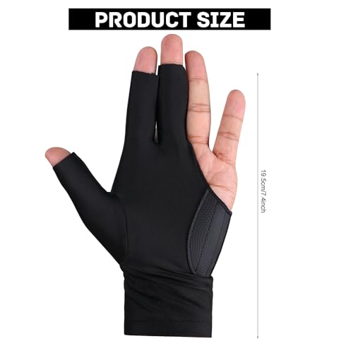3-Finger Billiard Glove for Left Hand - Breathable Spandex - One Size, Black