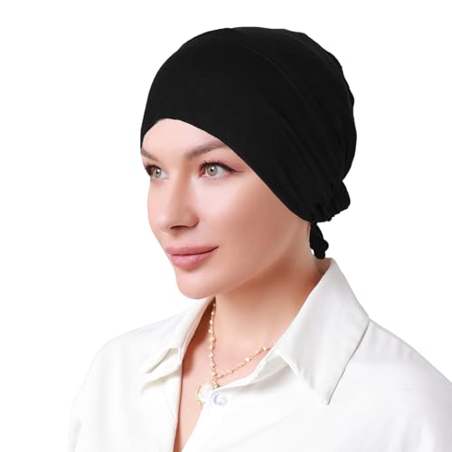 Satin-Lined Hijab Undercap with Adjustable Straps - Black