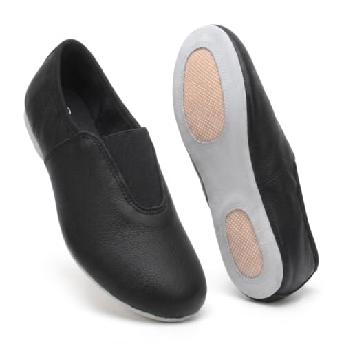 Kids Gymnastic Shoes - Goat Leather Slip-on with Rubber Sole - Black