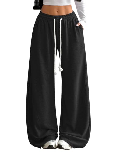 ZAFUL Womens Wide Leg Black Sweatpants Medium with Pockets - Vintage Lounge Pants