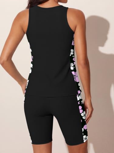Tidal Hull Women's Tankini Swimsuit with Shorts - Light Purple Floral Print, Tummy Control