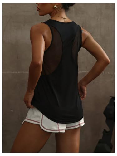 OYOANGLE Women's Black Large Mesh Activewear Tank Top for Running & Workout