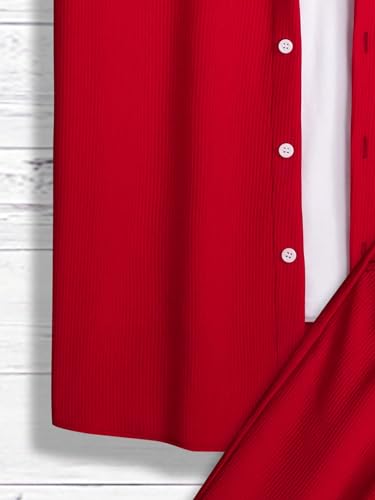 VIPWOLF Men's 2-Piece Linen Summer Beach Set - XX-Large, Red