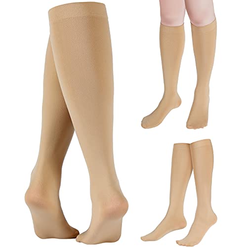 Ice Skating Socks for Women - Knee High Nylon, Nude Color - 6 Pairs