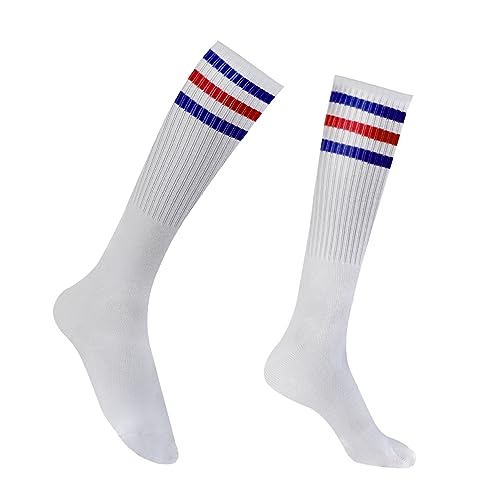 Striped Thigh High Socks - Red & Blue Tube Socks for Women