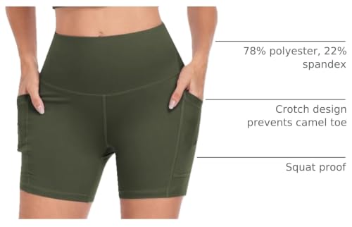 High Waisted Tummy Control Biker Shorts with Pockets - 6 Pack