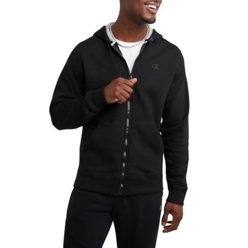 Men's Zip-Up Hoodie - Comfortable Fleece Sweatshirt - Medium/Black
