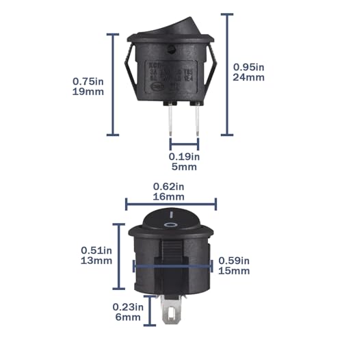 Round Rocker Switch - Black On/Off 15MM Mini Toggle Switch - Pack of 10
