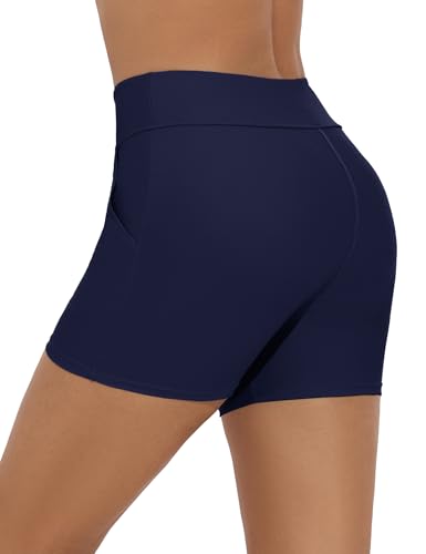 Women's High Waisted Navy Blue Swim Shorts Boyshorts Large Bathing Suit Bottoms