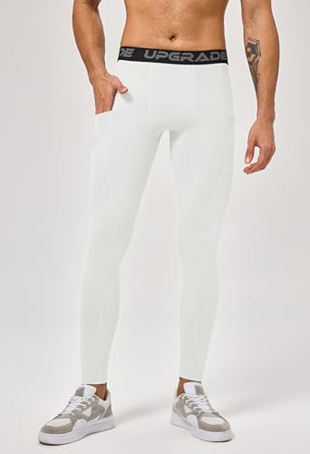 Men's Compression Pants - Quick Dry Athletic Leggings - White, Small