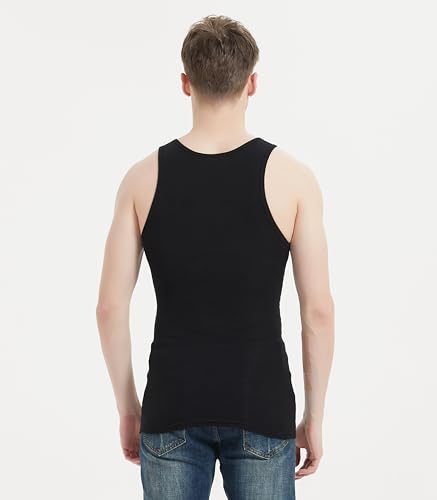Comfneat Men's 6-Pack Tight Fit Cotton Tank Tops - Large, Black