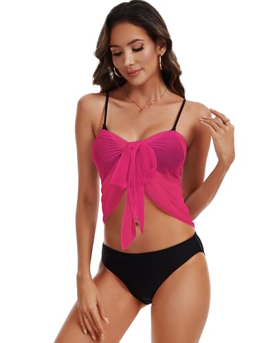 Women's Mesh Sheer Beach Sarong Wrap Coverup - Rose Red