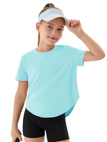 Girls Athletic Shirt - Short Sleeve, Size 9-10 Years, Turquoise