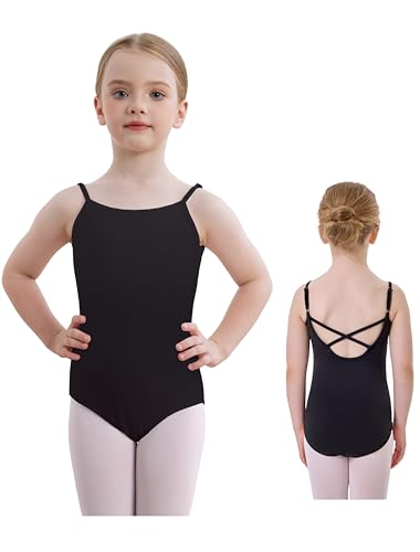 Mecceos Girls' Black Camisole Ballet Leotard for Toddler Kids 4-6 Years