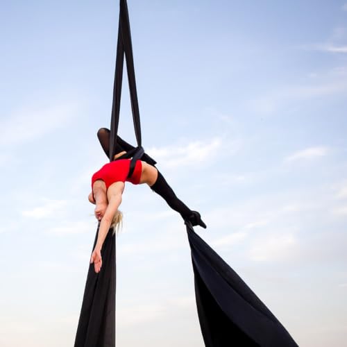 Aerial Silks Equipment Set - 11 Yards Yoga Hammock Swing - Black