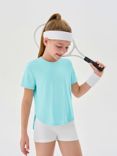 Girls Athletic Shirt - Short Sleeve, Size 9-10 Years, Turquoise