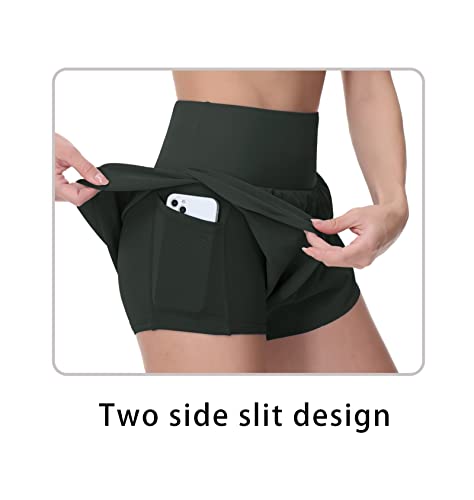 High Waisted Bermuda Shorts for Women - Long Workout Shorts - Large Dark Grey