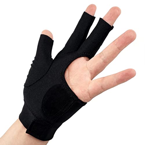 Billiard Gloves - 3 Open Fingers Pool Snooker Cue - Black Medium