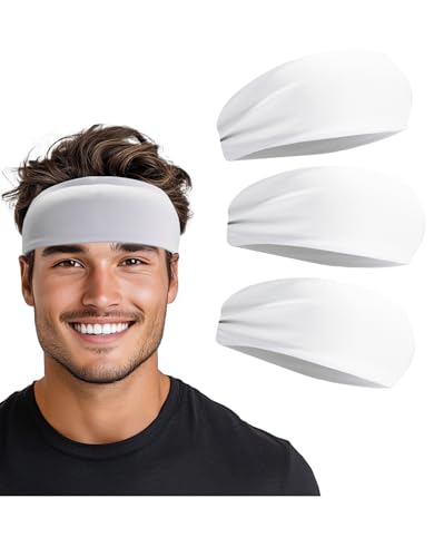 Sweat Wicking Sports Headband for Men & Women - White Pack