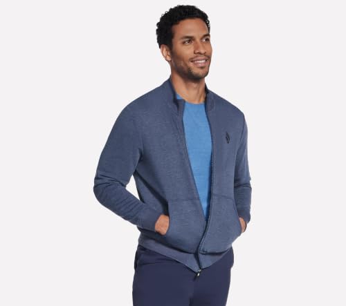 Skechers Men's Cozy Fit Hoodless Hoodie - Medium Navy, Full-Zip Sweatshirt