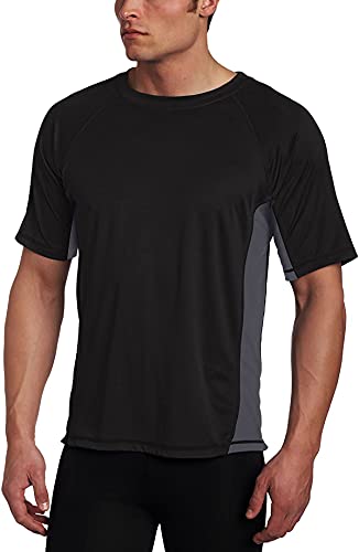 Men's Swim Shirt - UPF 50+ Short Sleeve Rash Guard - Small Black/Charcoal
