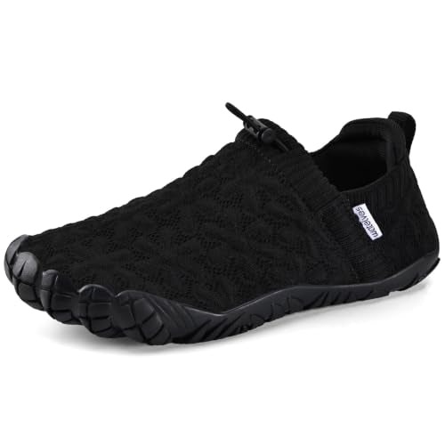 WateLves Water Shoes for Women Men Wide Toe Quick-Dry Anti-Slip Beach & Pool Shoes, Black, 8 Women / 7 Men