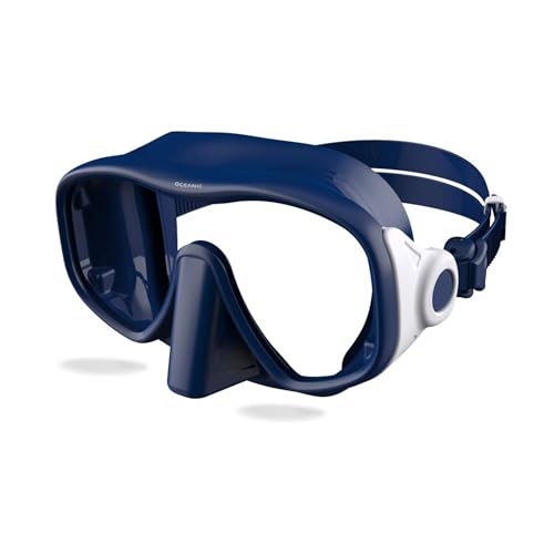Oceanic Navy Frameless Adult Snorkel Mask with Tempered Glass & Quick-Release Buckles