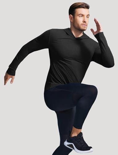 PINSPARK Men's Lightweight Pullover Hoodie Long Sleeve Sweatshirt - Black, Large