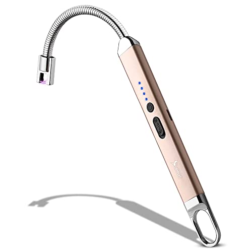 SUPRUS Rechargeable USB Arc Lighter Champagne Gold, Flameless Windproof Candle & Grill Lighter
