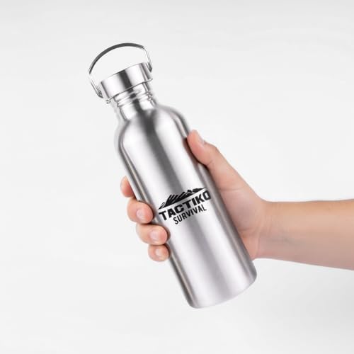 Tactiko Survival 34 oz Stainless Steel Wide Mouth Water Bottle - Black