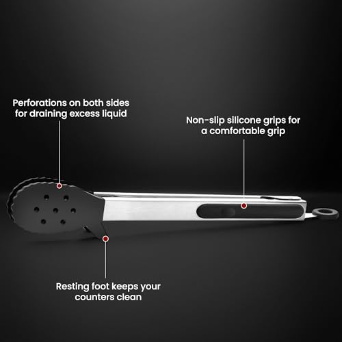 12" Silicone Cooking Tongs - 600°F Heat Resistant - Biscuit Head