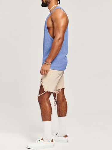 Runcati Men's Workout Tank Top - Sleeveless Gym Fitness Shirt, Large Sky Blue