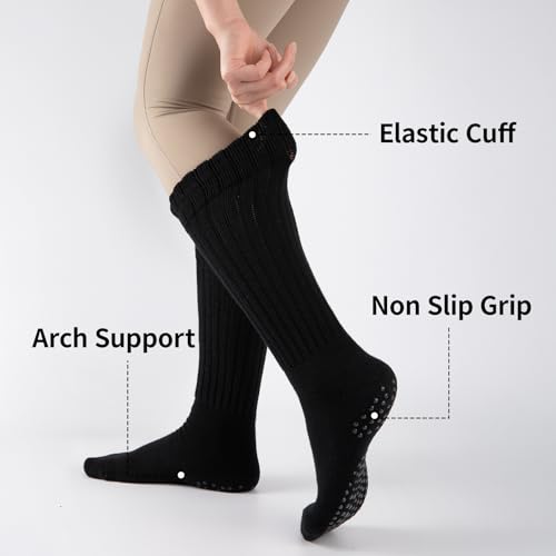 Grip Pilates Socks for Women - 3 Pairs Scrunch Crew Socks - White/Grey/Black
