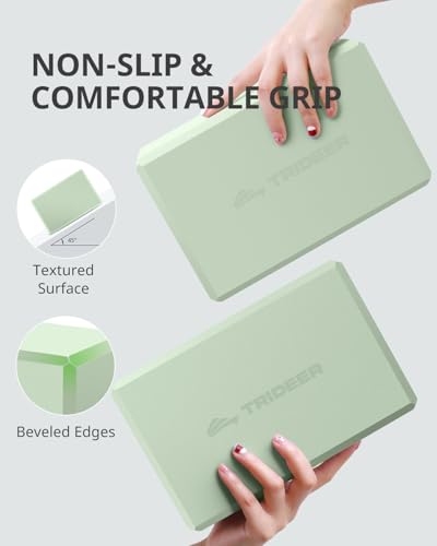Yoga Blocks 2 Pack - Soft Non-Slip Foam, Mint Green