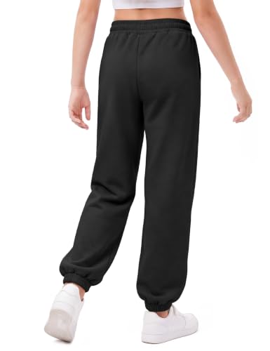 Somaibo Girls Athletic Joggers 11-12 Years Black with Drawstring & Pockets