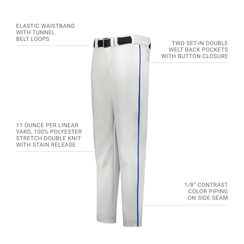 Russell Athletic Boys Youth Piped Baseball Pants - Large White/Royal