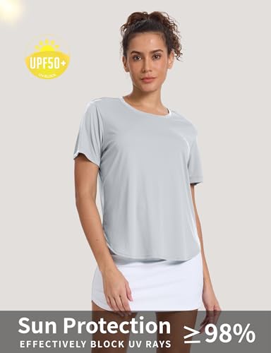 Women's Large Grey Sun Protection Workout Shirt UPF 50+ Athletic Top