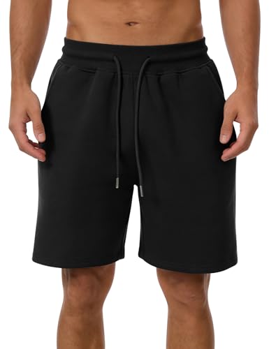 Men's Cotton Baggy Lounge Shorts 7" Fleece Casual Sleepwear Black Large