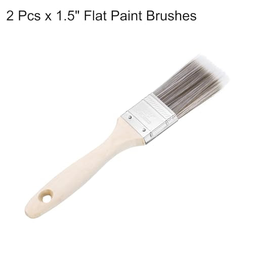 HARFINGTON 2pcs Paint Brushes 1.5" Flat Paint and Chip Brushes with Wooden Handle for DIY Paint Flat Art Furniture Fences Deck Wall Trim, Brown