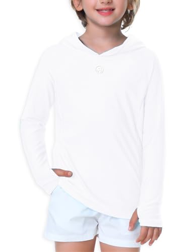 Kids Long Sleeve Hoodie Rash Guard UPF 50+ Swim Top - 13-14 Years/White