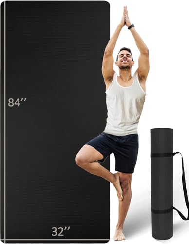 MRZZATA Black Extra Long 84" x 32" Thick 7mm Double-Sided Non-Slip TPE Yoga Mat with Strap