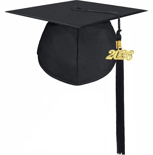 Unisex Matte Graduation Cap with 2026 Tassel Charm - Black