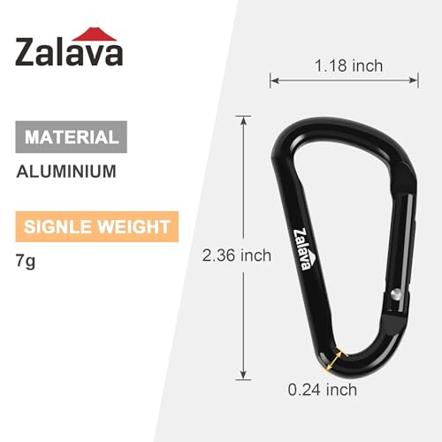 Aluminum Carabiner Clips - 6-Pack Keychain D-Rings, Black