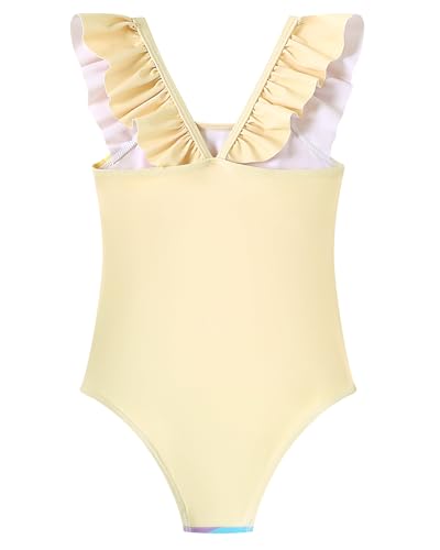 Toddler Girls One-Piece Swimsuit - Ruffle Strap, Rainbow Unicorn, 7-8 Years