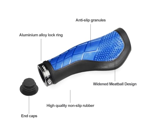 TOPCABIN Blue Bike Handles - Ergonomic Rubber Bicycle Grips for Road & MTB Bikes