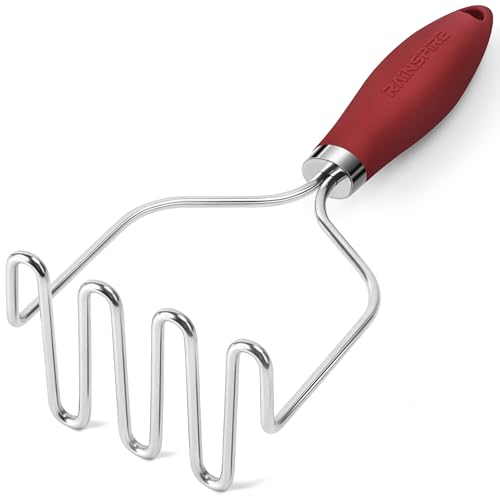 Stainless Steel Potato Masher with Non-Slip Handle - Red